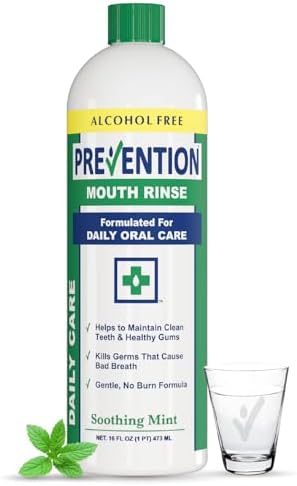 Prevention Daily Care Alcohol-Free Mouthwash, Hydrogen Peroxide Teeth Whitening with Soothing Fresh Mint for Bad Breath Treatment, Fluoride-Free Gum Care Oral Mouth Rinse 16 oz 1 Pack