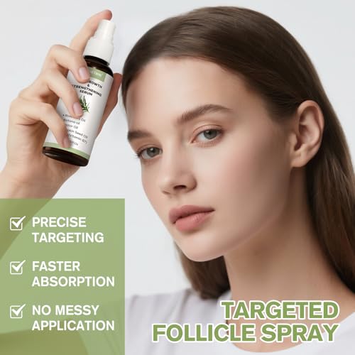 Rosemary Oil Hair Growth Spray, Thickening Hair & Scalp Serum, Nourishing Formula with Castor, Batana, Biotin for Hair Growth, Promotes Fuller Follicles for Women & Men – All Hair Types (2 Oz, 1 Pack)