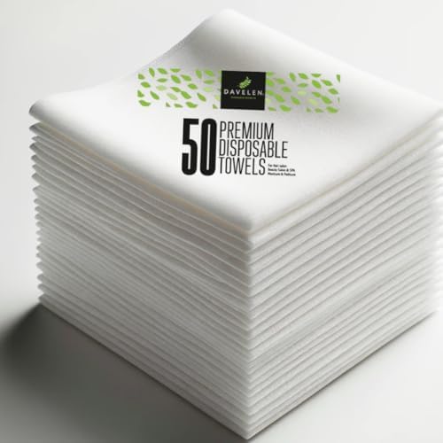DAVELEN Disposable Large Luxury Towels (50-Count) Spa and Salon Quality Softness for Guests, Clients | Hair, Face, Body Use | Luxurious Comfort, Ecofriendly | Towels Size: 31.5” x 15 (white)