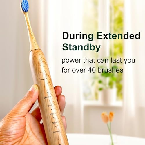 Sonic Electric Bamboo Toothbrush for Adults - Bamboo Design with Soft Bristles - 5 Adjustable Cleaning Modes - Upgraded IPX7 Waterproof Technoloy for Adults