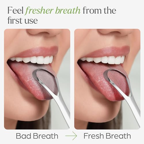 Tongue Scraper for Adults with Holder (2 Pack) - Metal Tongue Scraper for Tongue Cleaning and Reducing Bad Breath - Stainless Steel Tongue Scraper for Adults, Tongue Cleaner for Adults