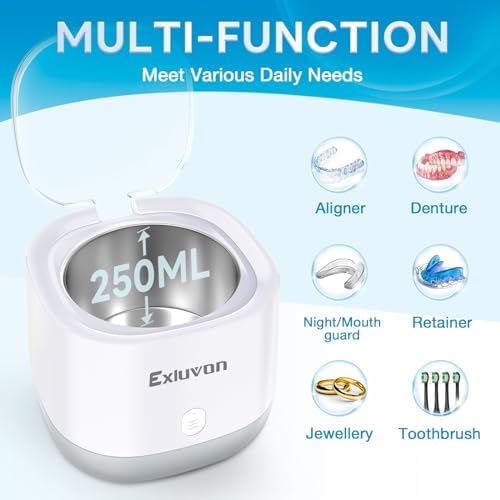 Ultrasonic Retainer Cleaner 45kHz, 250ML Portable Jewelry Cleaner, Professional Retainer Cleaner Machine for Denture, Mouth Guard, Aligner