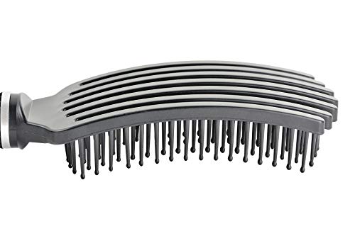 Premium Mini Tangle Buster Brush – Soft Nylon Bristles – Long Ergonomic Durable Rubber Handle – Ideal for Wet and Dry Hair & Easy Grooming, Black Color (7 Fingers)