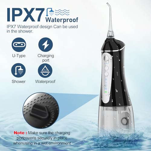Water Dental flosser for Teeth Cleaning - Rechargeable Cordless Oral Irrigator 4 Modes 6 Tips IPX 7 Waterproof Portable Teeth Cleaner Pick for Home Trave
