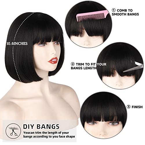 WERD Black Short Bob Wig,Straight Black Bob Wig with bangs, 10 inch Straight Bob Bangs Wig for Women Natural Looking for Daily Use