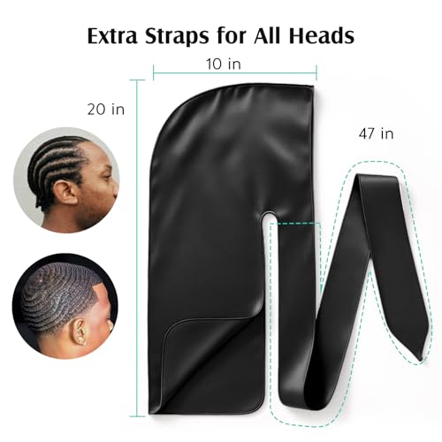 YFONG 2 Pack 100% 22 Momme Mulberry Silk Durags for Men Women, Extra Long Strap Silky Durag, Breathable and Soft Du Rag for 360 Waves, Pure Silk Durag for Hair Care and Stylish Outfits, Black+White