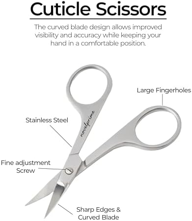 Novel Prime| Stainless Steel Cuticle Scissor with Extra Fine Curved Blade| Nail Scissors for Precise Pointed Tips| Manicure Scissors for Grooming and Eyebrows with Premium Leather Pouch (1 Count)