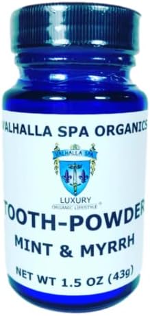 Tooth Powder with Mint and Myrrh Gum | Natural Toothpaste | Fluoride Free | Whitening | Polishing | Valhalla Spa Organics 1.5 oz