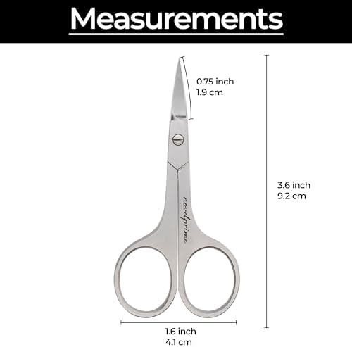 Novel Prime| Stainless Steel Cuticle Scissor with Extra Fine Curved Blade| Nail Scissors for Precise Pointed Tips| Manicure Scissors for Grooming and Eyebrows with Premium Leather Pouch (1 Count)