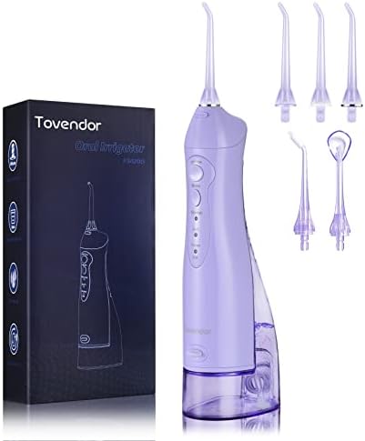 TOVENDOR Electric Water Flosser, Cordless Rechargeable Dental Oral Irrigator IPX7 Waterproof 300ML Travel Water Teeth Cleaner with 5 Tips for Braces Care Teeth Gums Cleaning, Home Office Daily Use