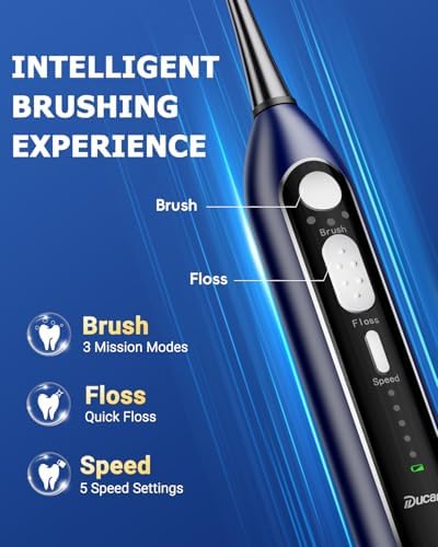 Electric Toothbrush with Water Flosser Combo, Professional Flossing Toothbrush for Teeth Cleaning and Flossing, 3 Modes & 5 Floss Speed, Rechargeable Toothbrush for Adults