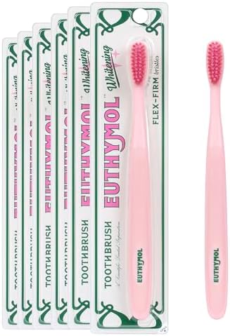 Euthymol Whitening Toothbrush (Pink, 6 Count) - Premium Soft Dual-Tension Bristles. Advanced Plaque Removal, Stain Reduction.