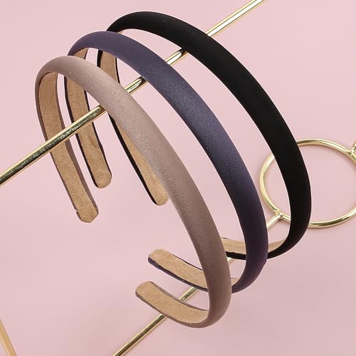 XIMA Solid Fabric Headbands for Women and Girls, 10mm Soft Satin Thin Non-Slip Hairbands, Set of 12