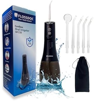Water Flosser for Teeth & Tonsil Stone Remover, 400ml Tank, IPX8 Waterproof, Dental Floss with 6 Tips Including Tongue Scraper, Cordless Water Flossers for Teeth, Bad Breath Treatment for Adults