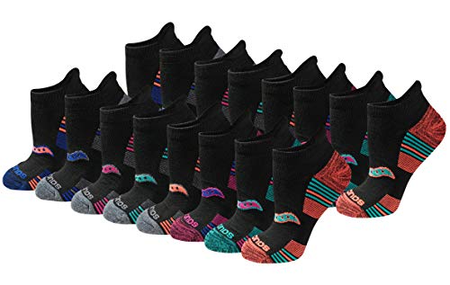 Saucony Women's RunDry Performance 8, 16 Heel Tab Athletic Socks, S-L, Grey Heather Blue Assorted (8 Pairs), Medium