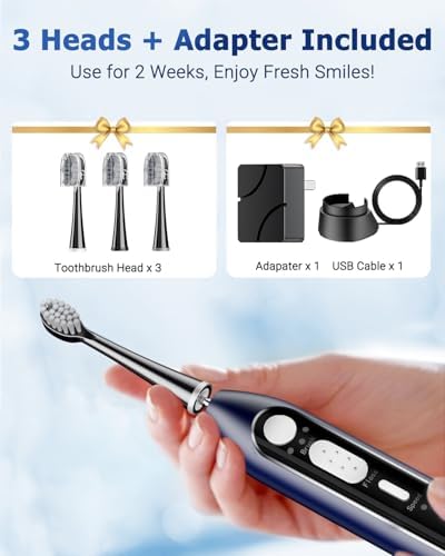 Electric Toothbrush with Water Flosser Combo, Professional Flossing Toothbrush for Teeth Cleaning and Flossing, 3 Modes & 5 Floss Speed, Rechargeable Toothbrush for Adults