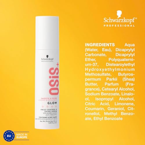 OSiS+ Glow Anti-Frizz Shine Serum - Lightweight Heat Protection & Frizz Control for All Hair Types
