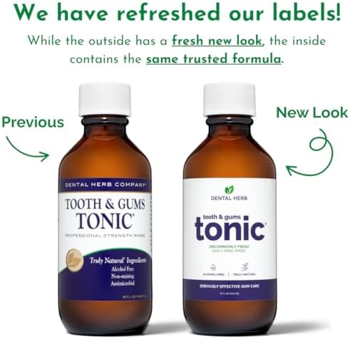 Dental Herb Company Tooth & Gums Tonic Oral Rinse – *Fresh New Look – Same Trusted Formula* Natural Mouthwash with Essential Oils & Herbs for Gum Health, Bad Breath & Irritation 18 oz.