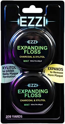 Woven Expanding Dental Floss | Fluffy & Textured w/Charcoal & Xylitol to Optimally Clean Gums | Mint | Thick & 109 Yards