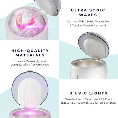 Fresh Knight Ultrasonic Retainer Cleaner, 45kHz Retainer Cleaner Machine for Denture Cleaner, Retainer Cleaner, Mouth Guard Cleaner, Night Guard Cleaner, Denture Cleaner with 200ML Dental Cleaning Pod