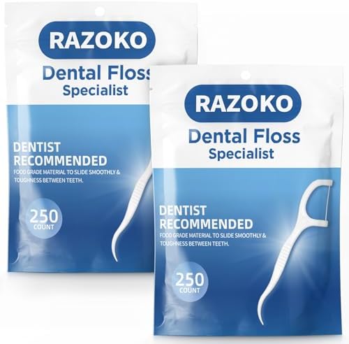 RAZOKO Dental Floss Picks High Pull Toothpicks Sticks,Professional Clean Floss Picks,Unflavored Disposable Flossers Refill Pack 500Pcs