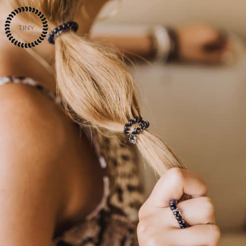 TELETIES - Tiny Spiral Hair Coils - For Kids & Super Thin Hair - Mini Phone Cord Ponytail Holder for Braid Ends - Strong Grip, No Rip, Water Resistant, No Crease - Tiny 5 pack - Tortoise