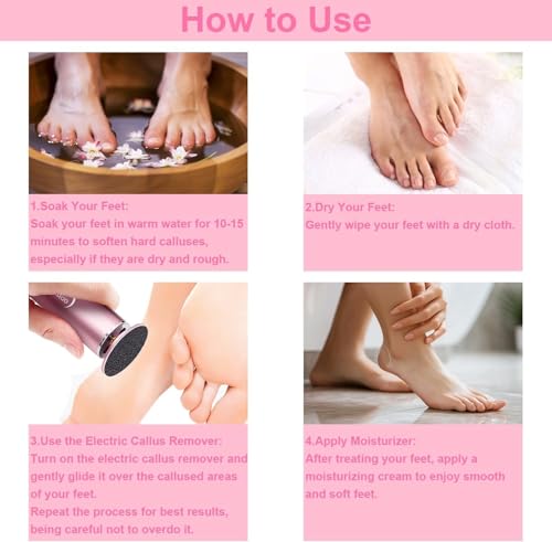 Electric Callus Remover for Feet Speed Adjustable Electric Foot File with 60pcs Replacement Sandpaper Discs Pro Pedicure Foot Filer Dead Dry Hard Skin Calluses Foot Grinder Pink