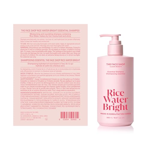 THE FACE SHOP Rice Water Bright Essential Shampoo, Rice Protein Hair Care for Strengthening Dry & Damaged Hair, Korean Shampoo, Hair Growth, Anti-Frizz, Anti-Hair Loss, Breakage Control, Sulfate Free