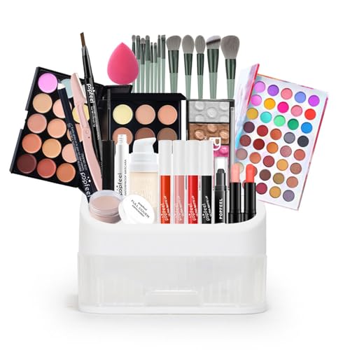 All in One Makeup Kit for Women Full Kit Girls Makeup Gift Sets Xmas Essential Bundle Include Eyeshadow Palette Lipstick Blush Concealer Eyeliner Mascara Foundation Brush Eyebrow Pencil