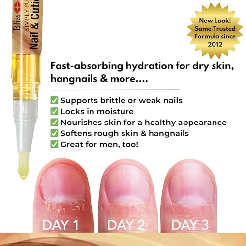 Bliss Kiss | 4 Vanilla Fragrance Nail Oil Cuticle Pens w/Vitamin E & Jojoba⏤Nail Strengthener Nail Growth Serum for Brittle Peeling Breaking Thin Nails