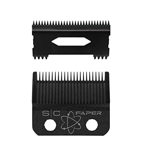 StyleCraft Replacement Fixed Black Diamond Carbon DLC Faper Hair Clipper Blade with Moving Black Diamond Carbon Slim Deep Tooth Cutter set