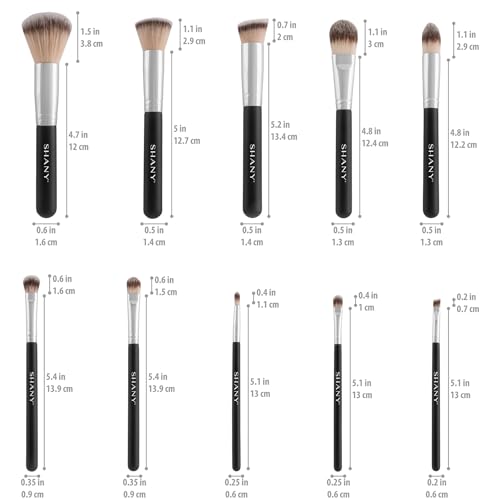 SHANY Makeup Brush Set Black OMBRE Pro 10 Piece Essential Professional Make up Brush Set - Foundation Powder Concealers Eye Shadow Brushes with Cosmetics Brush Travel Case - Upgraded