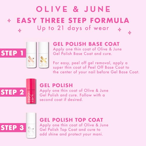 Olive & June Gel Polish Base Coat | Longest-Lasting Formula | Up to 21 Days of Wear | Damage-Free Removal | Salon-Quality Manicure, Pedicure at Home | Vegan, HEMA-Free, Cruelty-Free