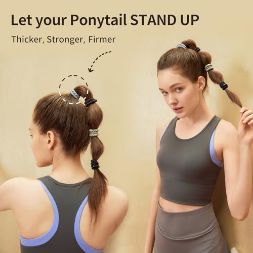 EVITA PERONI Hair Ties 12 Pcs Set, High Elastic Ponytail Holders, Hair Ties No Damage, Elastic Ties for Thick Hair Women Men, Valentines Day Gifts (Black, Brown, Orange, Apricot)