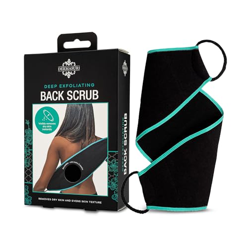 Dermasuri Deep Exfoliating Back Scrubber -Bath & Shower Back Scrub - Body Exfoliator Scraper Tool - Deep Exfoliation Body Cleaner for Shower, 27" Long, 8" Wide