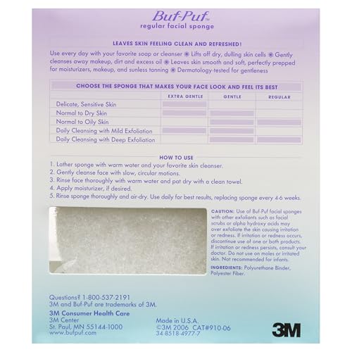 Buf-Puf Facial Sponge, Dermatologist Developed, Removes Deep Down Dirt & Makeup That Causes Breakouts and Blackheads, Reusable, Exfoliating, White, 12 Count