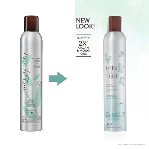 Bain de Terre Stay N' Shape Flexible Shaping Spray, Medium Hold & Shine, Heat & Humidity Protection with Argan & Monoi Oils, Paraben-Free, Color-Safe, Vegan, 9.1 Fl Oz