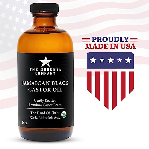 The Goodbye Company Black Castor Oil for Hair Growth – Organic, Cold-Pressed & Unrefined 100% Pure & Hexane-Free - Glass Bottle (450mL) Nourishing Oil for Eyebrow, Eyelash & Stronger Hair (16.9 oz)