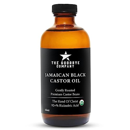 The Goodbye Company Black Castor Oil for Hair Growth – Organic, Cold-Pressed & Unrefined 100% Pure & Hexane-Free - Glass Bottle (450mL) Nourishing Oil for Eyebrow, Eyelash & Stronger Hair (16.9 oz)