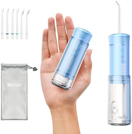 Water Flosser Mini Cordless Portable: 5 Modes Water Dental Floss with Telescopic Water Tank, 6 Tips, IPX7 Waterproof Oral Irrigator for Teeth Cleaning Gums,Orthodontic,Braces Dental Care (Sky Blue)
