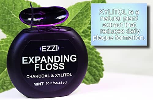 Woven Expanding Dental Floss | Fluffy & Textured w/Charcoal & Xylitol to Optimally Clean Gums | Mint | Thick & 109 Yards