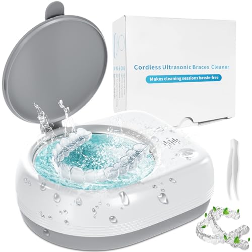 Ultrasonic Retainer Cleaner, Rechargeable Cordless Retainer Cleaner Machine with 50kHz, 2000mAh Battery Portable Charge Once Use 8 Times, Dental Cleaning Pod for Clear Retainer, Traval Use (80ml)