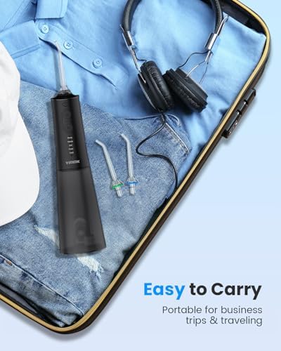 Water Flosser, Cordless Water Dental Flosser, 9 Jet Tips 5 Modes 300ML IPX7 Waterproof, Portable Rechargeable Oral Irrigator for Home Travel - Gums, Orthodontic, Braces Care - Black