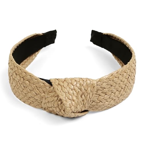 Knotted Headbands for Women Summer Trendy Straw Headband with Knot, 3PCS Women Boho Head Band for Beach Vacation Fashion Hair Accessories