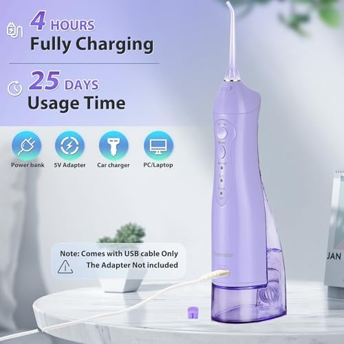 TOVENDOR Electric Water Flosser, Cordless Rechargeable Dental Oral Irrigator IPX7 Waterproof 300ML Travel Water Teeth Cleaner with 5 Tips for Braces Care Teeth Gums Cleaning, Home Office Daily Use