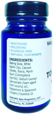 Tooth Powder with Mint and Myrrh Gum | Natural Toothpaste | Fluoride Free | Whitening | Polishing | Valhalla Spa Organics 1.5 oz