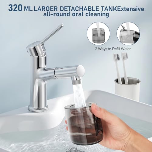 Water Dental flosser for Teeth Cleaning - Rechargeable Cordless Oral Irrigator 4 Modes 6 Tips IPX 7 Waterproof Portable Teeth Cleaner Pick for Home Trave