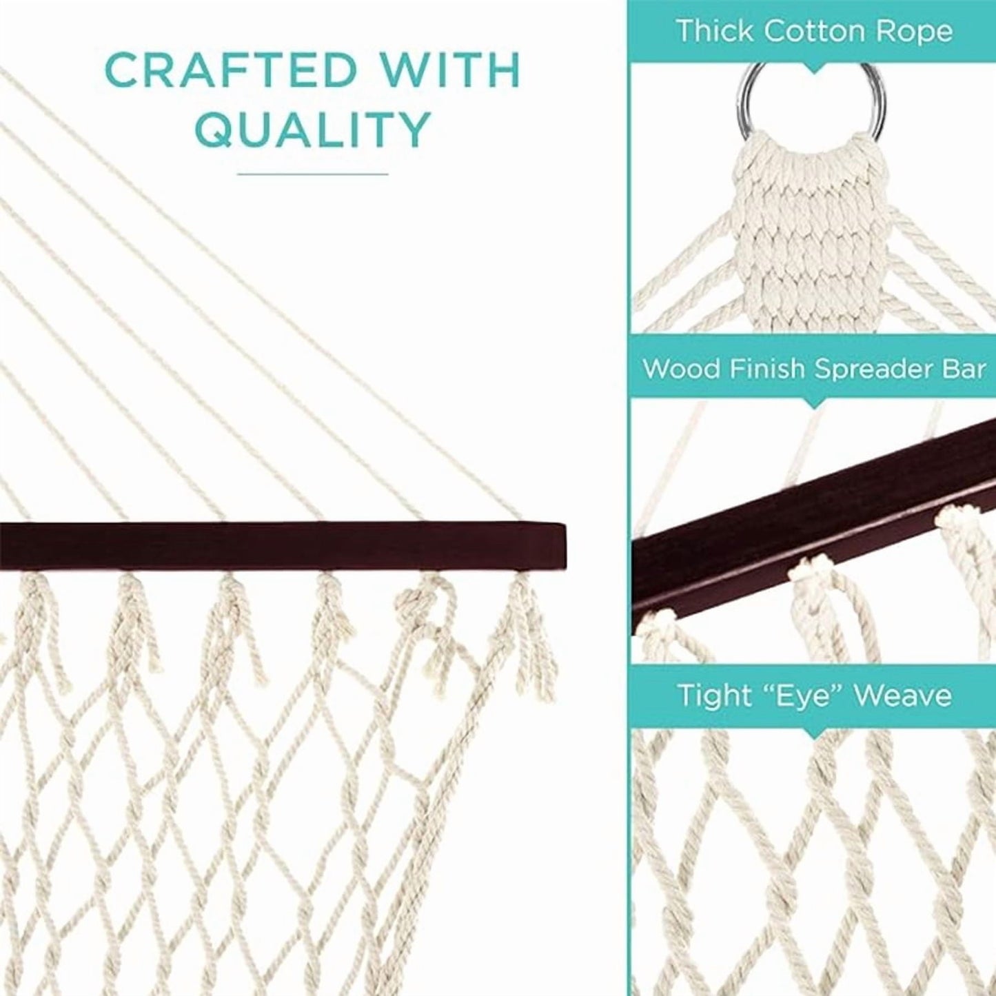 Heavy Duty Beach Hammock with Crossbars and Removable Pillow - 450 lb Capacity, Quilted Fabric Outdoor Hammock for Patio, Backyard, Poolside - Includes Chains for Easy Hanging