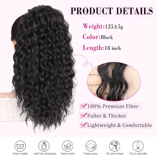 QGZ Ponytail Extension Drawstring Ponytail for Black Women 18 Inch Synthetic Long Afro Curly Fluffy Ponytail for Daily Use(Black)