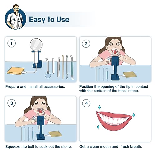 Tonsil Stone Vacuum, 9 Pcs Tonsil Stone Remover, Tonsil Stone Removal kit Vacuum Suction, Tonsil Stone Cupping Tool, Tonsil Stone Removal Tool with Oral Light, 5X Magnifying Mirror, Tongue Depressor